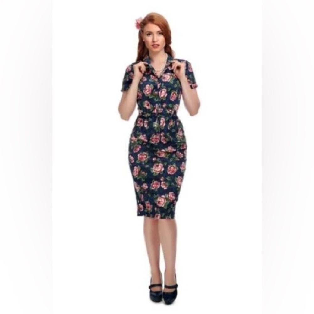 Collectif Vintage Caterina Bloom Floral Pencil Dress, Size UK 16, XL